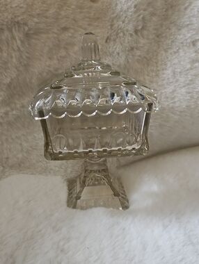 Clear Glass Covered Compote Candy Dish